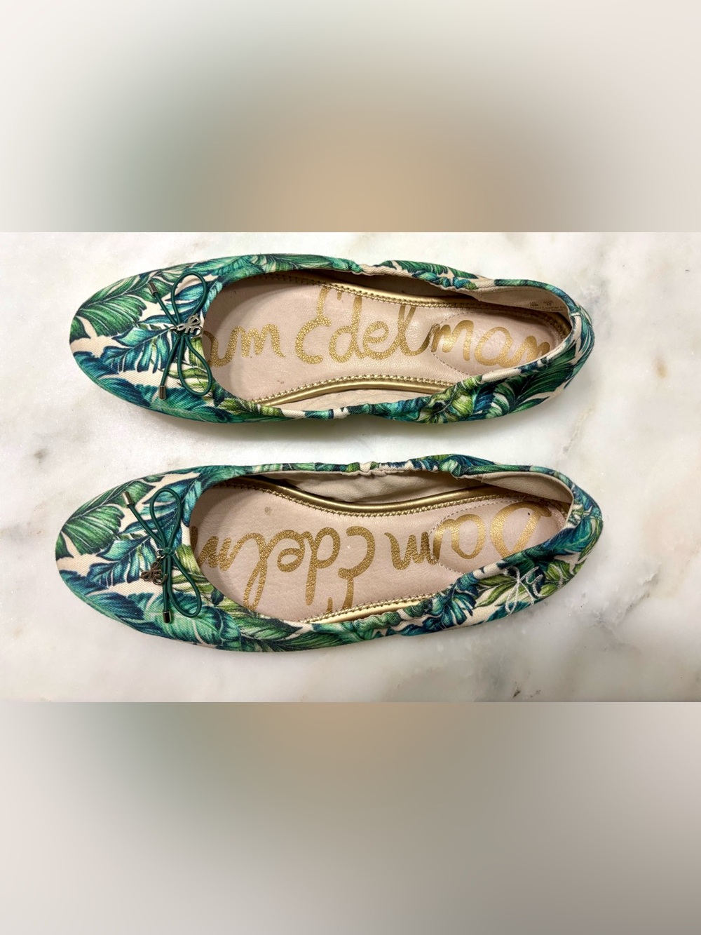 Sam Edelman Green Tropical Print Ballet Flats